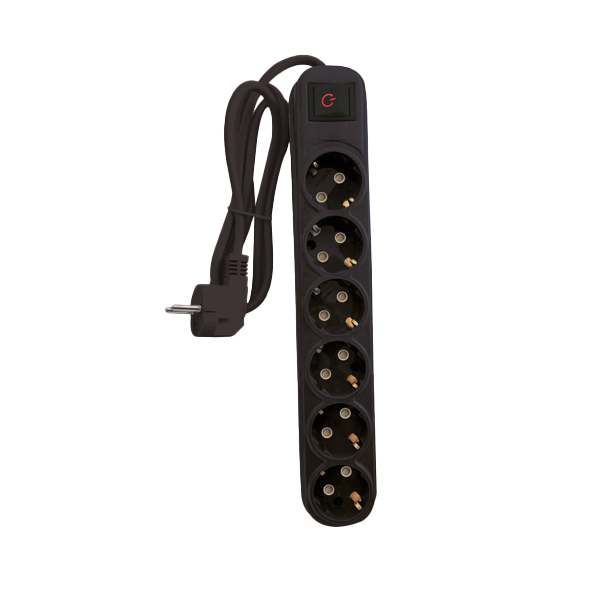 MULTIPLUG SIXFOLD 2M H05VV-F 3G1.5MM2, BLACK                                                                                                                                                                                                                   